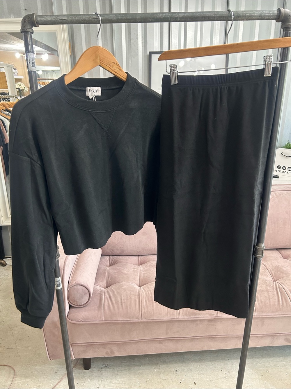Priv - So Soft Black Cropped Top And Skirt Set NWT XSmall